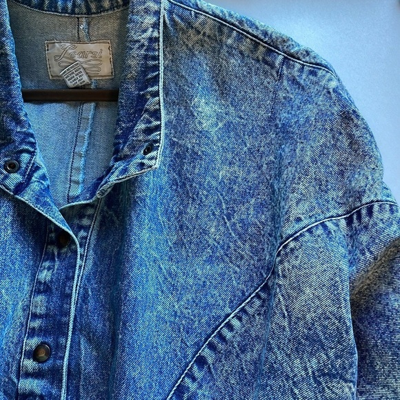Retro Jean Jacket Stonewash Denim Minimalist SM Blue Casual 80s Chore Coat - Picture 13 of 16